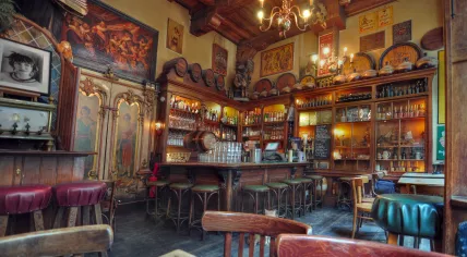 The interior of In't Aepjen, the oldest brown cafe in Amsterdam, located on Zeedijk 1. April 2013