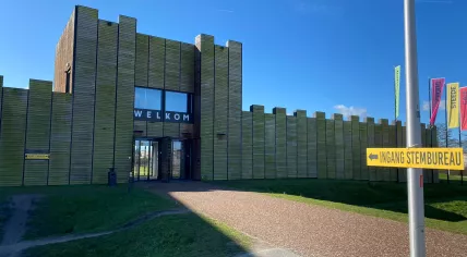 Polling station for the 2023 Provincial Council and water board elections at Castellum Hoge Woerd on the site of a former Roman fortress in De Meern, Utrecht, 15 March 2023