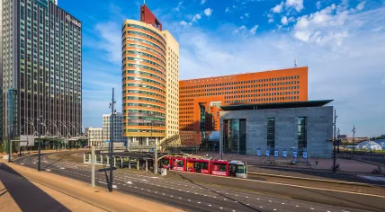 The Maastoren, Wilhelminatoren, and the Rotterdam courthouse in August 2016