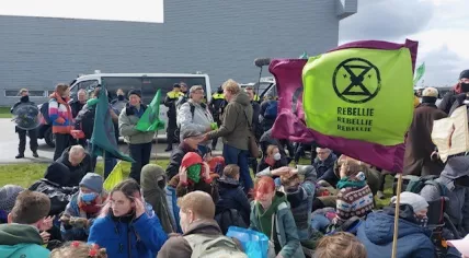 Extinction Rebellion protesters at Eindhoven Airport, March 2023.