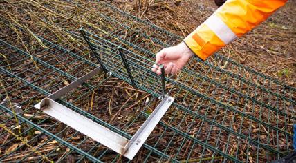 ProRail installing one-way gates near the train tracks in Esch to let badgers leave a burrow under the track, but not go back in, 23 March 2023