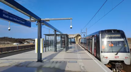 Rotterdam's Metro aan Zee at the Hoek van Holland Strand station in March 2023 