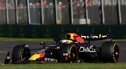 Red Bull Racing's Dutch driver Max Verstappen competes during the 2023 Formula One Australian Grand Prix at the Albert Park Circuit in Melbourne on April 2, 2023. 