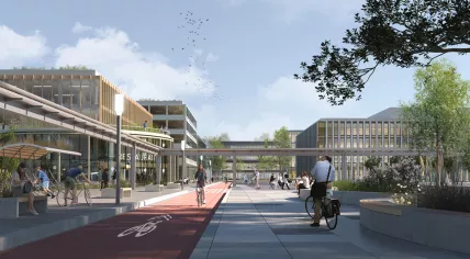 Artist's Rendering from 2021 showing the proposed development of the Biotech Campus Delft