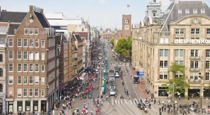 Aerial view of the Dam square, Amsterdam