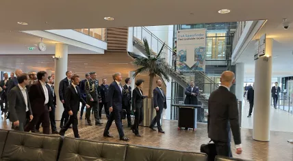 King Willem-Alexander and French President Emmanuel Macron visit the Amsterdam Science Park during a State Visit, 12 April 2023