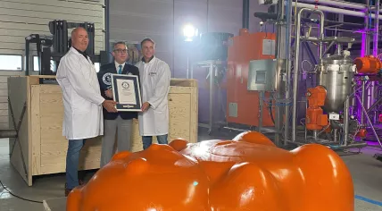 The world's largest gummy bear revealed on Thursday by candy manufacturer Tanis in Oosterhout.