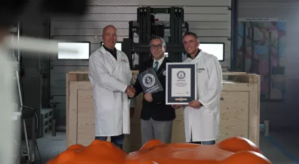 The world's largest gummy bear revealed on Thursday by candy manufacturer Tanis in Oosterhout.
