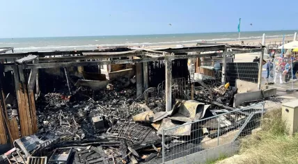 Beach club Bloomingdale in Bloemendaal aan Zee burned down after massive fire, 21 May 2023. 