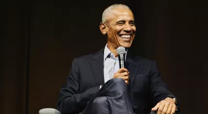 Barack Obama speaking at the Ziggo Dome in Amsterdam. 1 May 2023