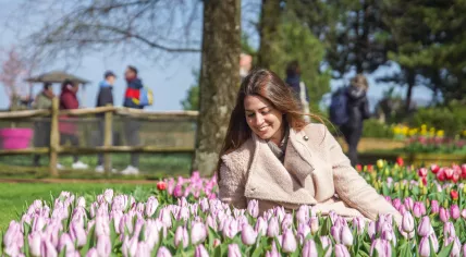 Visitors posing for photos during a tour of the Keukenhof. 5 April 2023