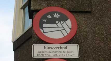 Signs on Mercatorplein in Amsterdam about bans against using cannabis and alcohol