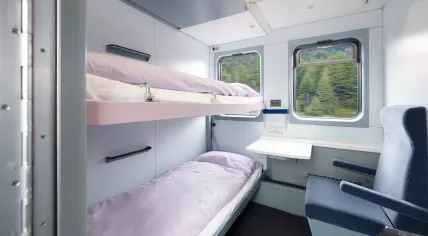 A compartment in the European Sleeper night train between Brussels, Amsterdam, and Berlin