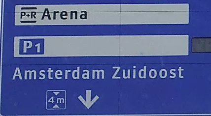 Signs in Amsterdam guiding visitors to the Park and Ride (P+R) near the ArenA in 2010