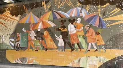 "Samen Zijn Wij Oost" by Enzo Pérès-Labourdette is comprised of two murals unveiled in 2022 under the railway bridge at Javastraat. 18 May 2023