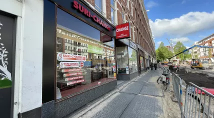 Explosion damaged a Suri-Change branch on  Eerste van Swindenstraat in Amsterdam Oost, 24 May 2023