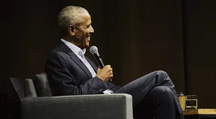 Barack Obama during a speaking engagement at the Ziggo Dome in Amsterdam. 1 May 2023