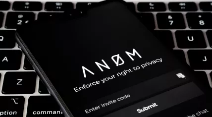A smartphone showing the ANOM encrypted chat app developed by the FBI to trick criminals into thinking they were communicating securely
