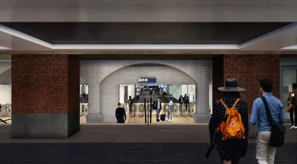 Artist's rendition of the new entrance to the western passenger tunnel at Amsterdam's Central Station. The project will start in May 2023 and will be completed in phases over seven years