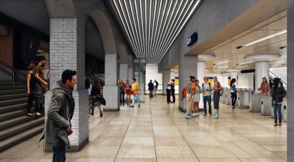 Artist's rendition of the new entrance to the western passenger tunnel at Amsterdam's Central Station. The project will start in May 2023 and will be completed in phases over seven years