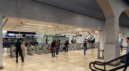 Artist's rendition of the new entrance to the western passenger tunnel at Amsterdam's Central Station. The project will start in May 2023 and will be completed in phases over seven years