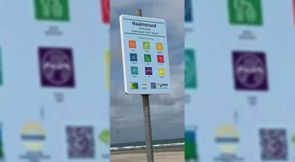 Sign informing people they're not allowed to have sex on the Oranjezon nude beach in Veere, May 2023