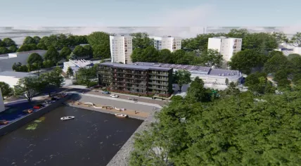An artist rendering of flexible homes on Persoonsdam in Rotterdam