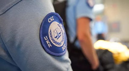 Emblem of the International Criminal Court (ICC) investigation for Ukraine.
