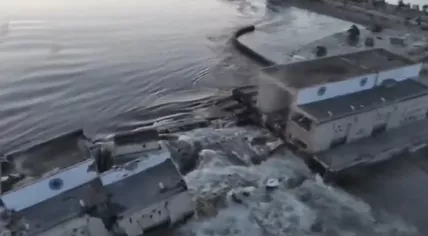 The Kakhovka dam after it was blown up in Ukraine on 6 June 2023