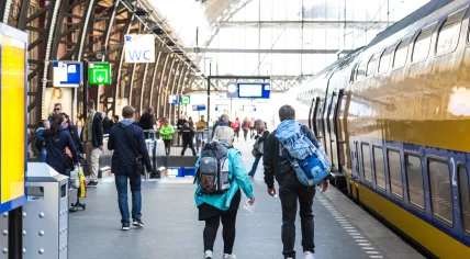 Tourists on platform 2 of Amsterdam Central Station