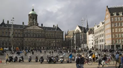 Scooters parked on Dam Square in Amsterdam