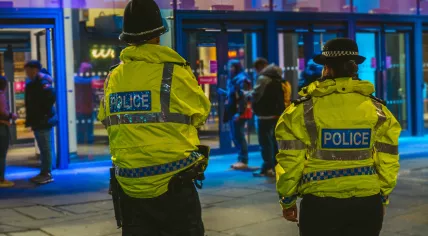 English police officers monitoring the nightlife in Newcastle, England