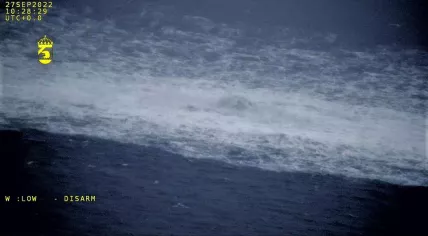 Natural gas leaking out of the Nord Stream pipelines after a series of explosions. 27 September 2023