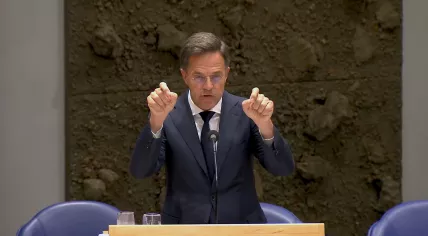 Prime Minister Mark Rutte defending the Cabinet's actions during the coronavirus pandemic during a debate in the Tweede Kamer. 15 June 2023