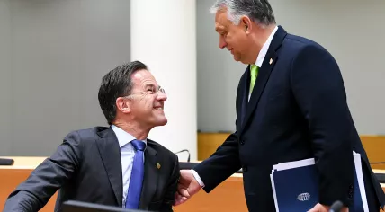 Mark Rutte and Viktor Orbán at the European Council Roundtable in Brussels. 30 June 2023