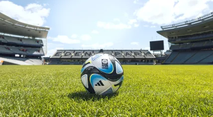 The 2023 FIFA Women's World Cup official match ball from Adidas at Eden Park in Auckland, New Zealand. 2023