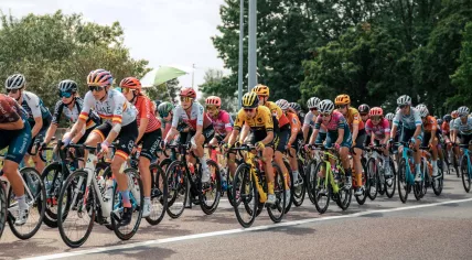 Women cyclists of the 2022 Tour de France Femmes during the fifth stage in Rambervillers, 