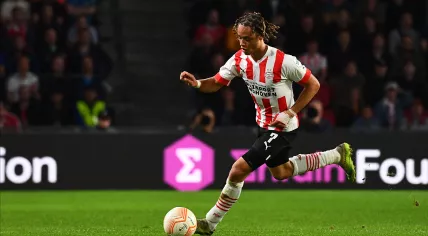 Dutch football player Xavi Simons at the UEFA Europa League match PSV Eindhoven vs Arsenal London