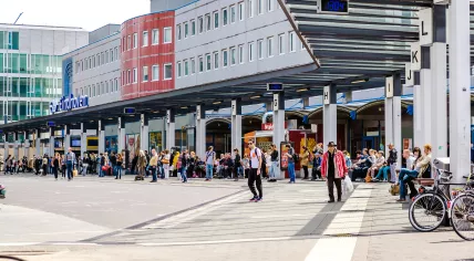Crowd of people at Eindhoven railway station