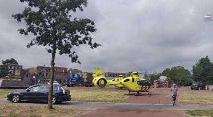 Two trauma helicopters at the scene of a stabbing at Diaconaal Centrum De Bakkerij on Oude Rijn in Leiden, 14 July 2023