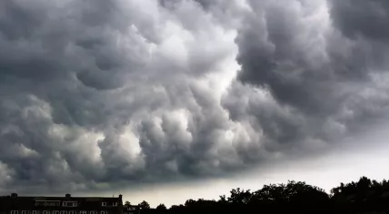 Storm clouds roll in over Súdwest-Fryslân, a municipality in Friesland, during Poly. 5 July 2023