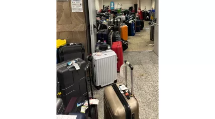 Baggage stuck since June 28 at Schiphol Airport lined up at the airport in Florence, Italy on July 9, 2023