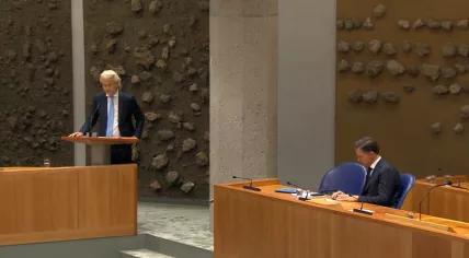 PVV leader Geert Wilders speaking in parliament after Mark Rutte (VVD) announced he would leave politics after the collapse of his fourth Cabinet, 10 July 2023
