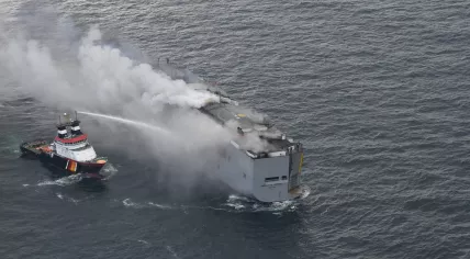 The Fremantle Highway freighter burning off the coast of Ameland, 26 July 2023
