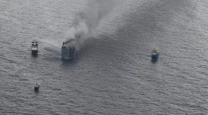 The Fremantle Highway freighter burning off the coast of Ameland, 26 July 2023