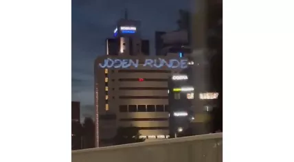 Antisemitic texts projected onto a building in Capelle aan den IJssel, 7 July 2023