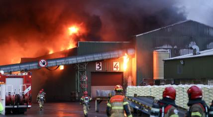 Firefighters fighting a very large fire on Ankerweg in Amsterdam's Westelijk Havengebied, 3 August 2023