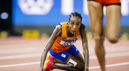 Sifan Hassan falls right before the finish in the final of the 10000 meter during the first day of the world championships athletics.