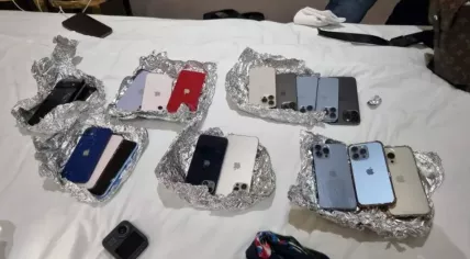 Stolen phones seized from a suspected pickpocket in an Amsterdam hotel room during Queer & Pride Amsterdam, August 2023