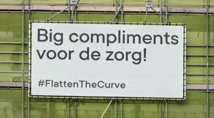A sign opposite the Erasmus MC hospital offering best wishes and thanks to healthcare workers. 12 April 2020